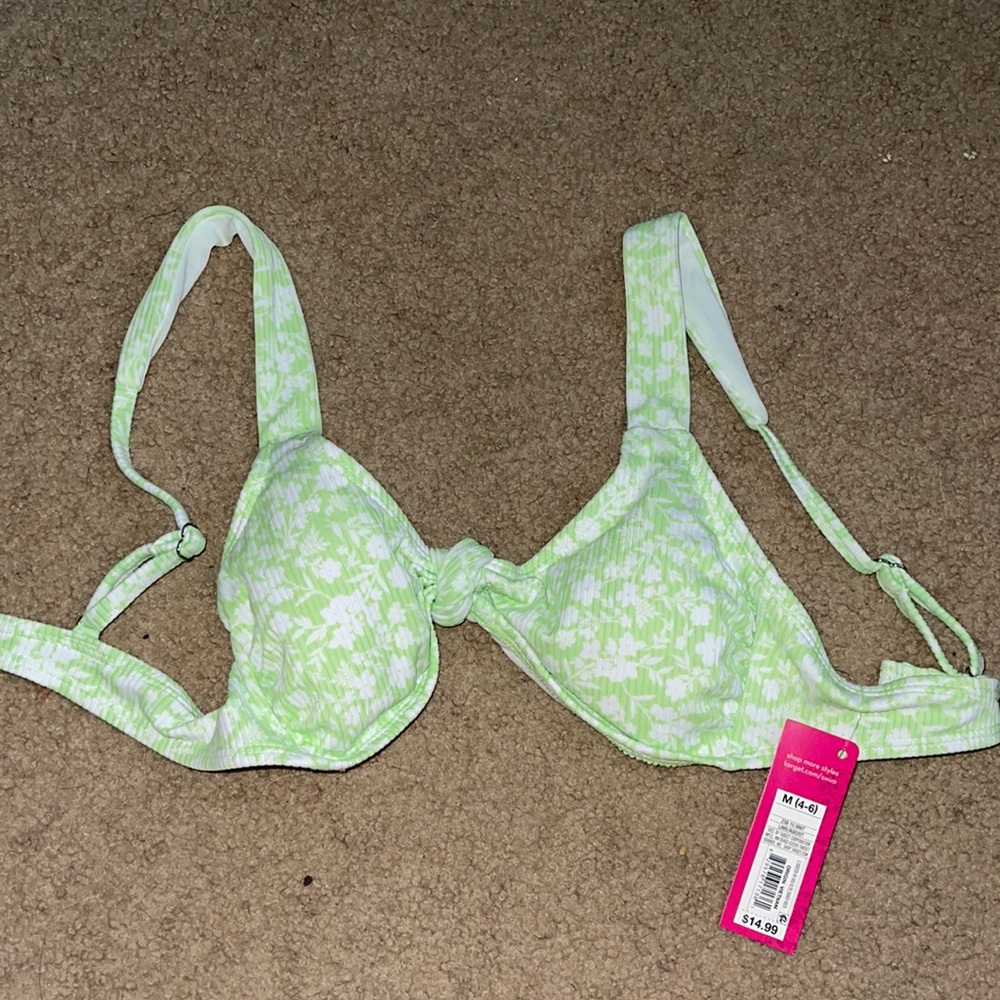 Womens Green Floral Bikini Top Size 4-6